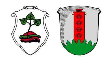Die beiden Wappen von Rotenburg und Alheim nebeneinander.